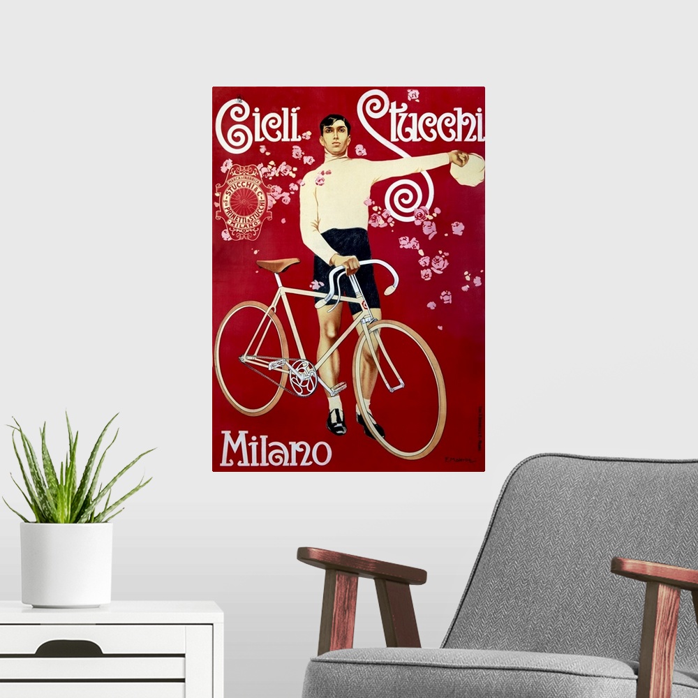 A modern room featuring Italian Vintage Cycling Poster