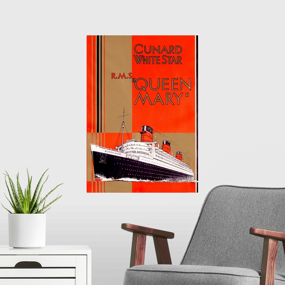 A modern room featuring Cunard Whitestar Vintage Advertising Poster