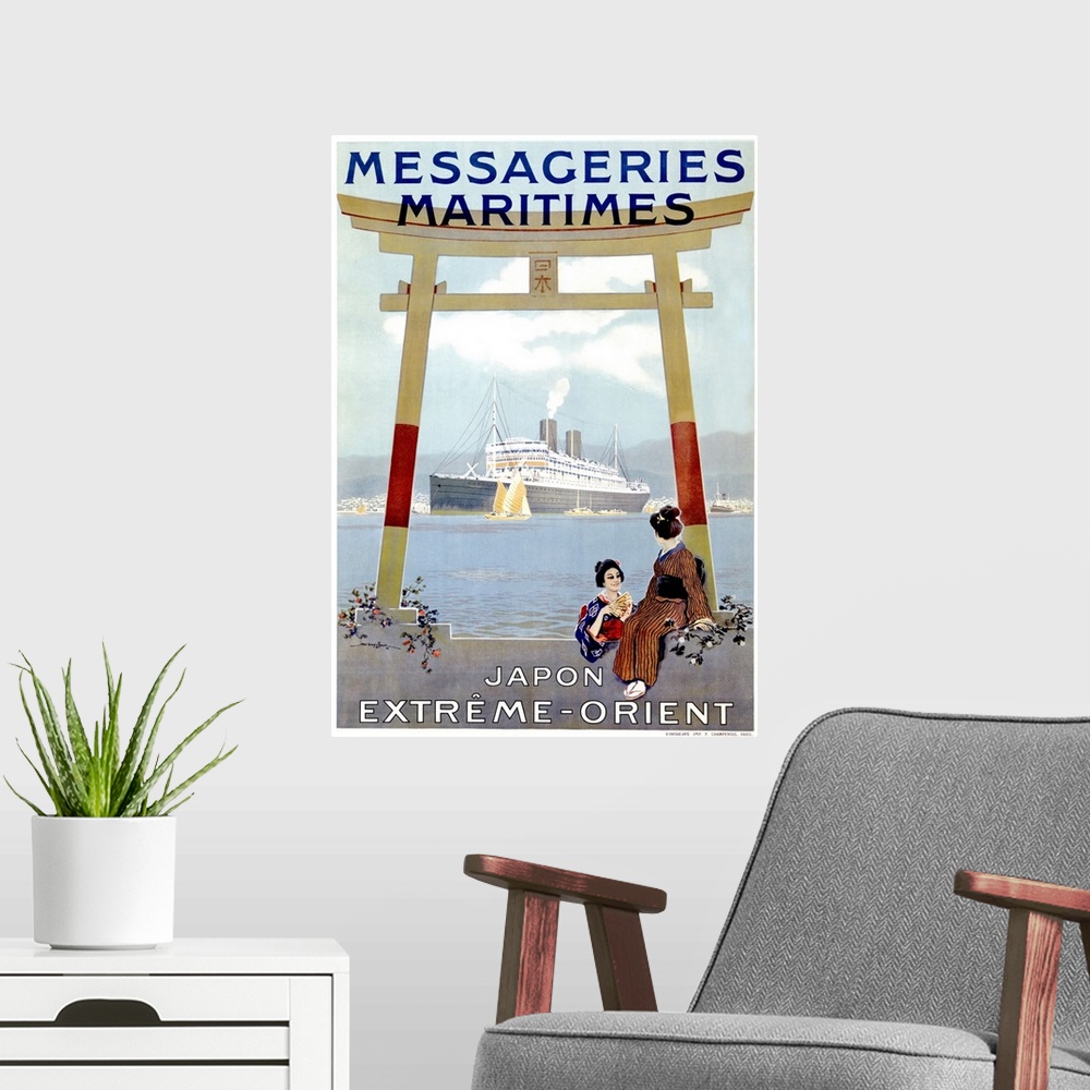 A modern room featuring Messageries Maritimes, Japan, Vintage Poster, by Sandy Hook
