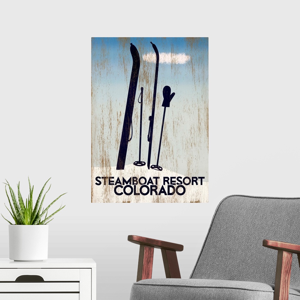 A modern room featuring Steamboat resort Colorado Vintage Advertising Poster