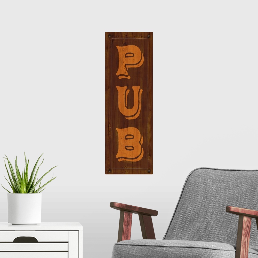 A modern room featuring Wooden Pub Sign