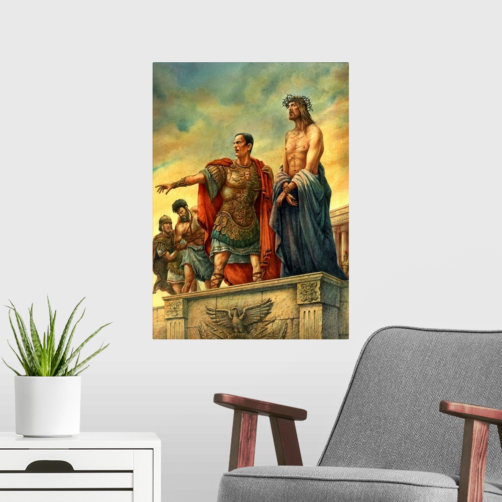 A modern room featuring Jesus and Pontius Pilate