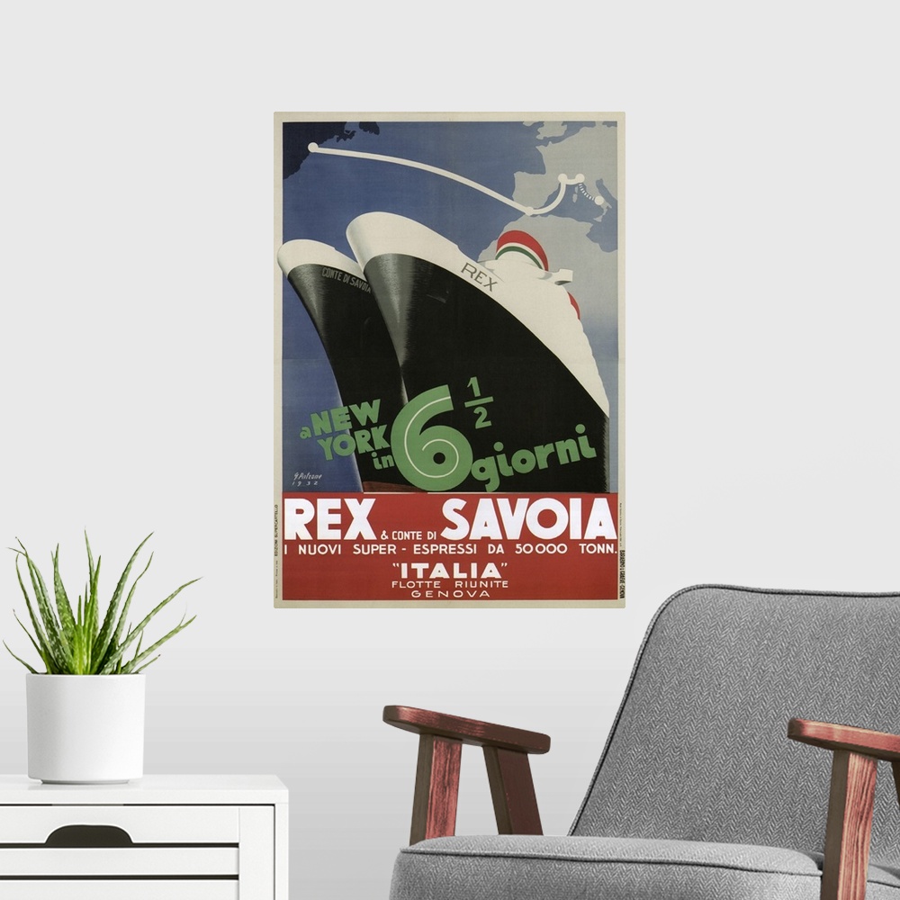 A modern room featuring Rex e Conti di Savoia - Vintage Travel Advertisement