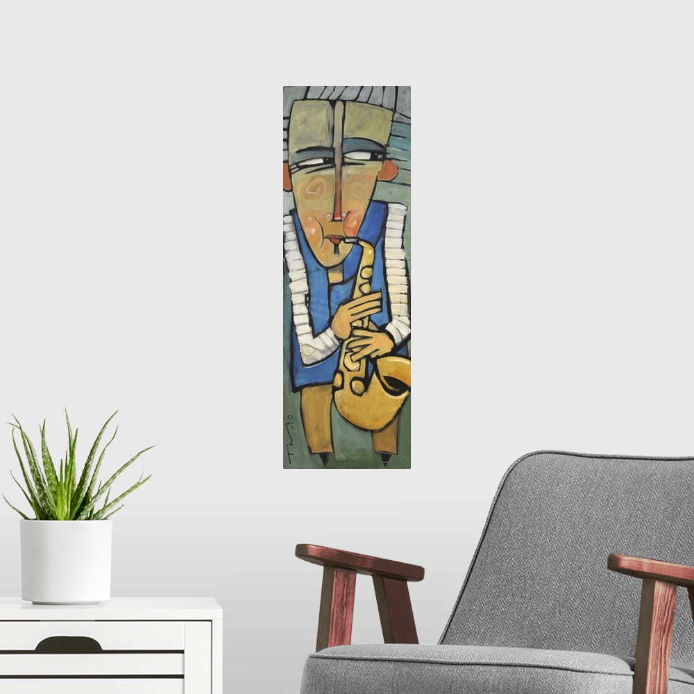 A modern room featuring Saxophone Player