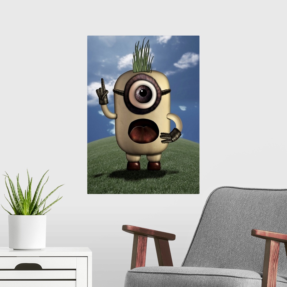 A modern room featuring Based on the minion characters, this is a pinion. A humorous character that always has at least o...