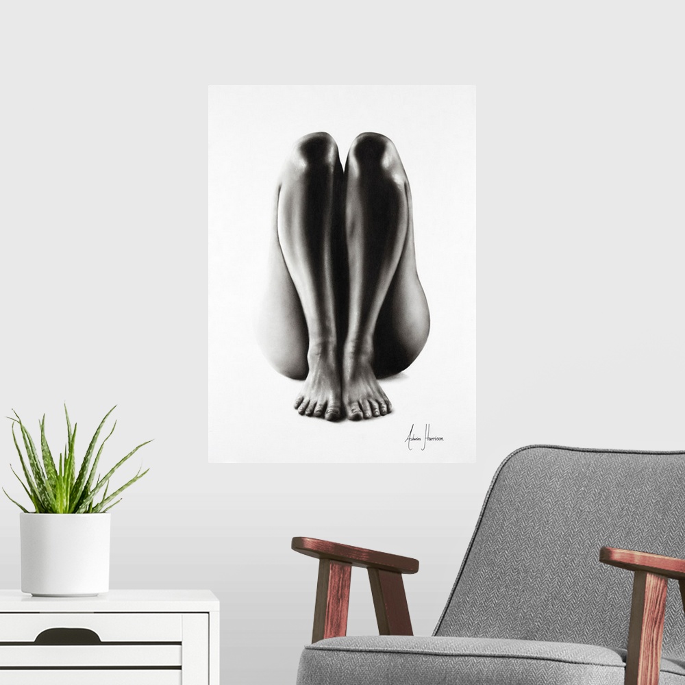 A modern room featuring Nude Woman Charcoal Study 65