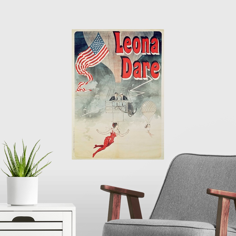 A modern room featuring Ballooning: Leona Dare' poster, 1890