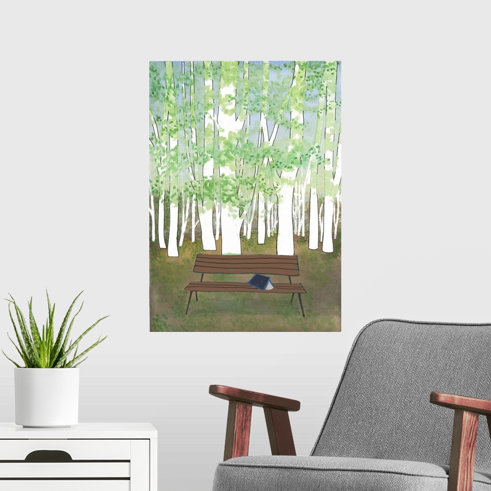 A modern room featuring Originally a watercolour and collage.
