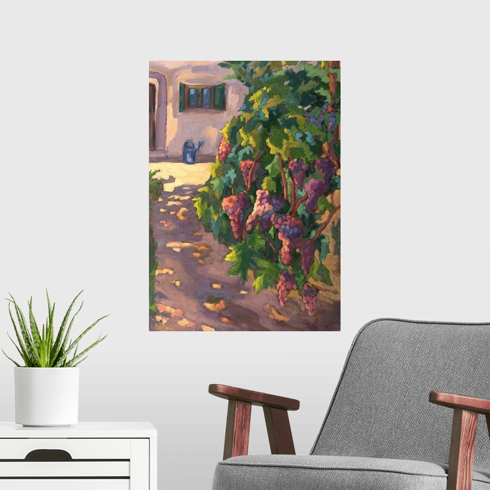 A modern room featuring In the Vineyard, oil on board