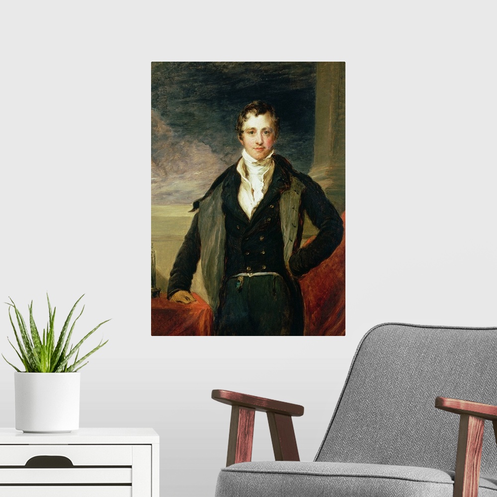 A modern room featuring BAL13926 Portrait of Sir Humphry Davy (1778-1829) (oil)  by Linnell, John (1792-1882); Private Co...