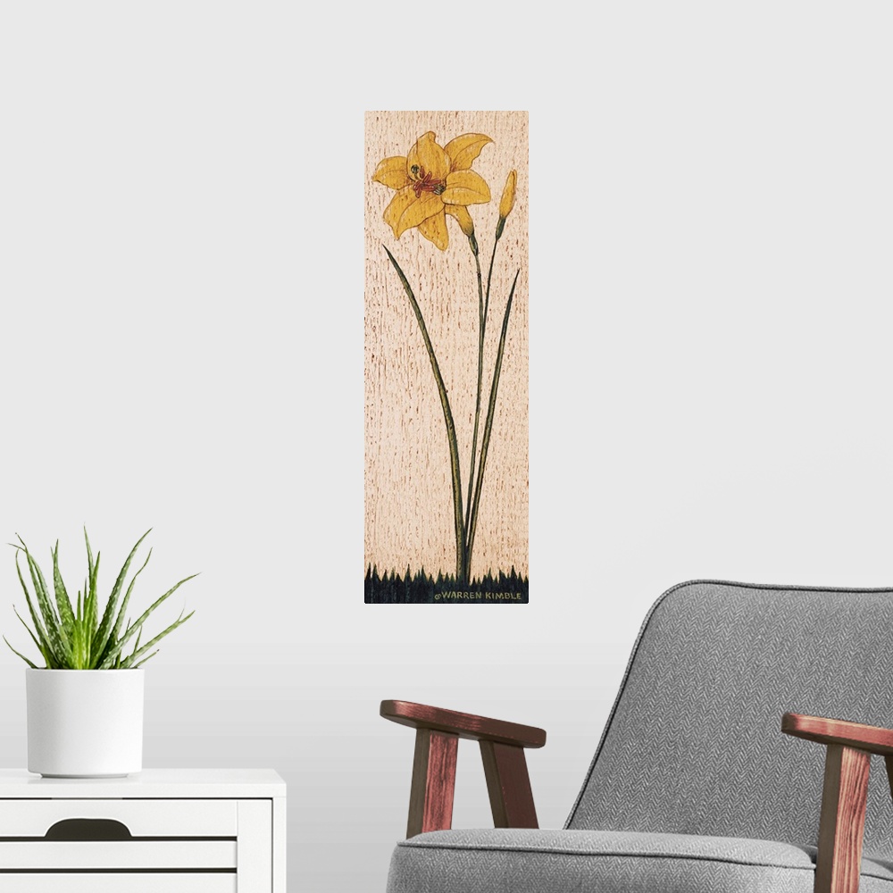 A modern room featuring American floral panel by renowned folk artist Warren Kimble