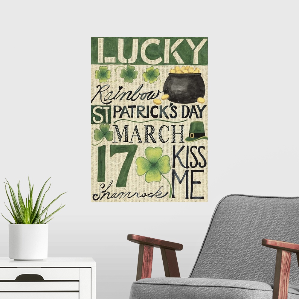 A modern room featuring Everyone is Irish with this St. Patrick's Day inspired art.