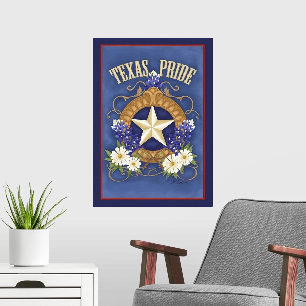 A modern room featuring Texas gets the star treatment here, adorned with the lovely Blue Bonnet state flower.