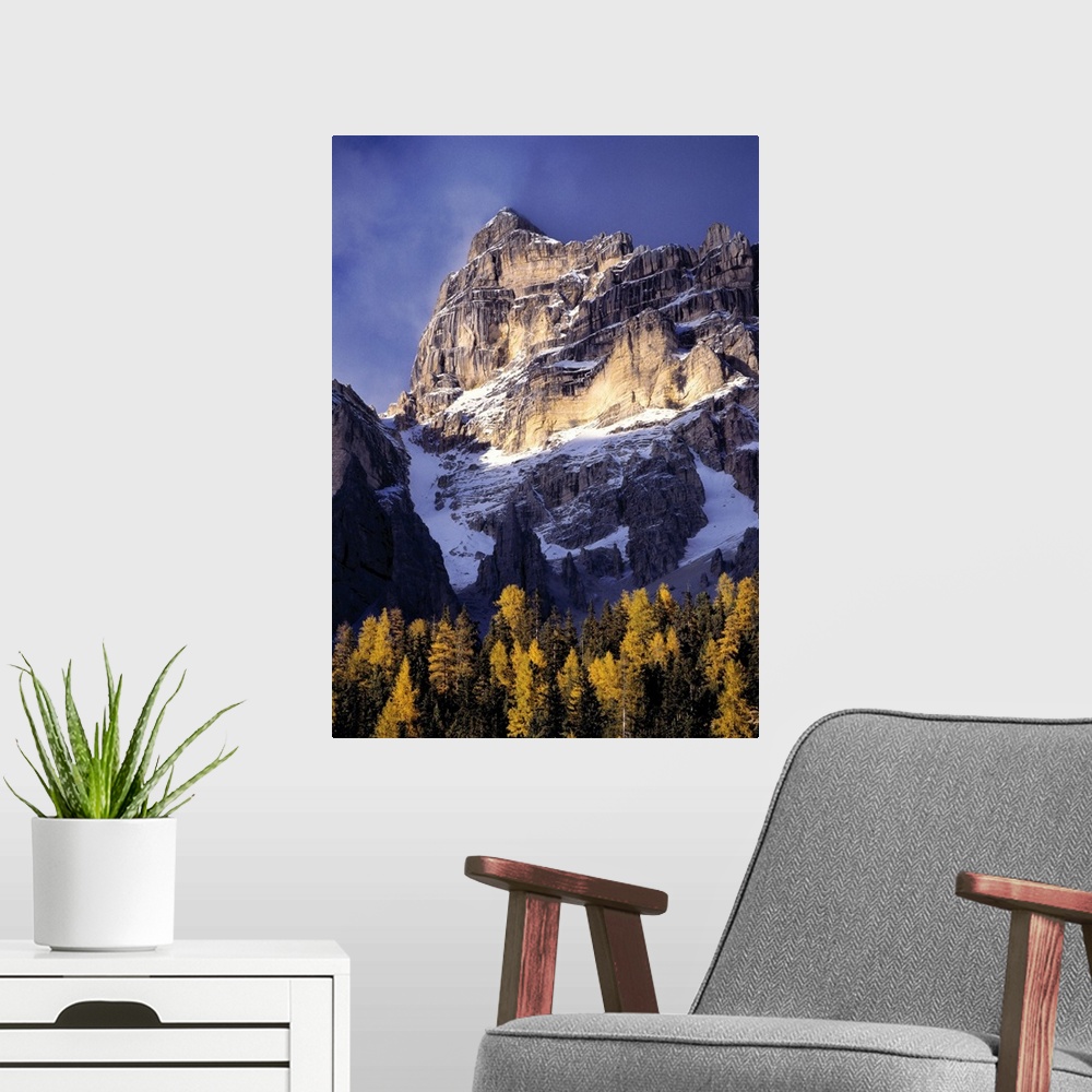 A modern room featuring Europe, Italy, Sella Mountains. Sunlight washes a craggy peak near the Sella Group, in Italy's Do...