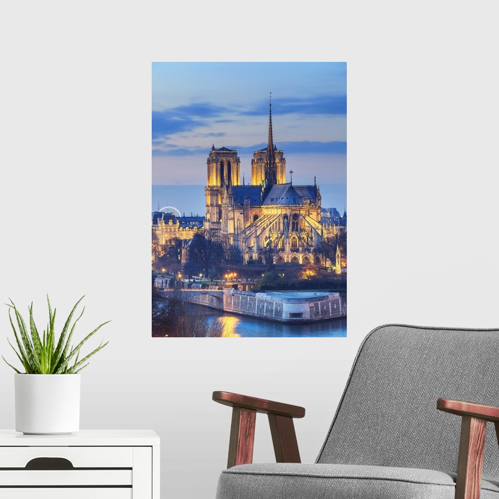 A modern room featuring France, Ile-de-France, Paris, Notre Dame de Paris, Seine, Ville de Paris, Overhead view of Notre ...