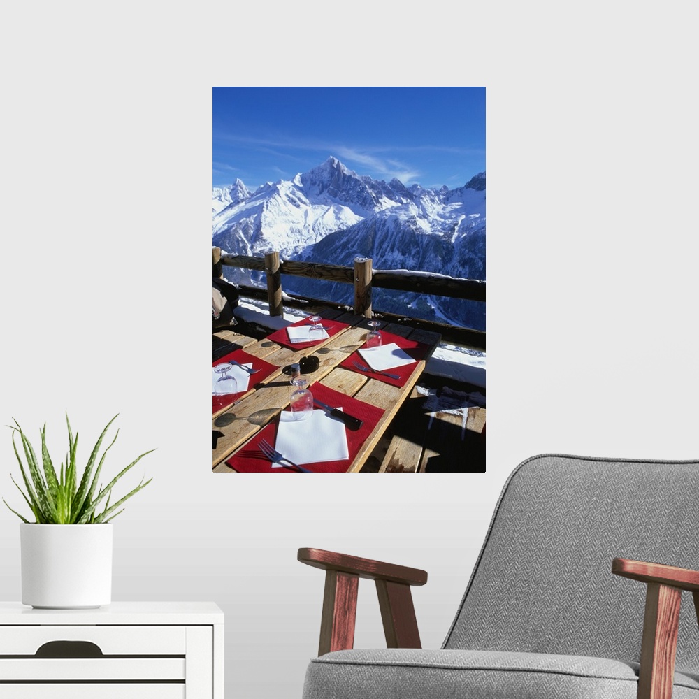 A modern room featuring France, Rhone-Alpes, Brevent ski area, view towards Aiguille Verte mountain
