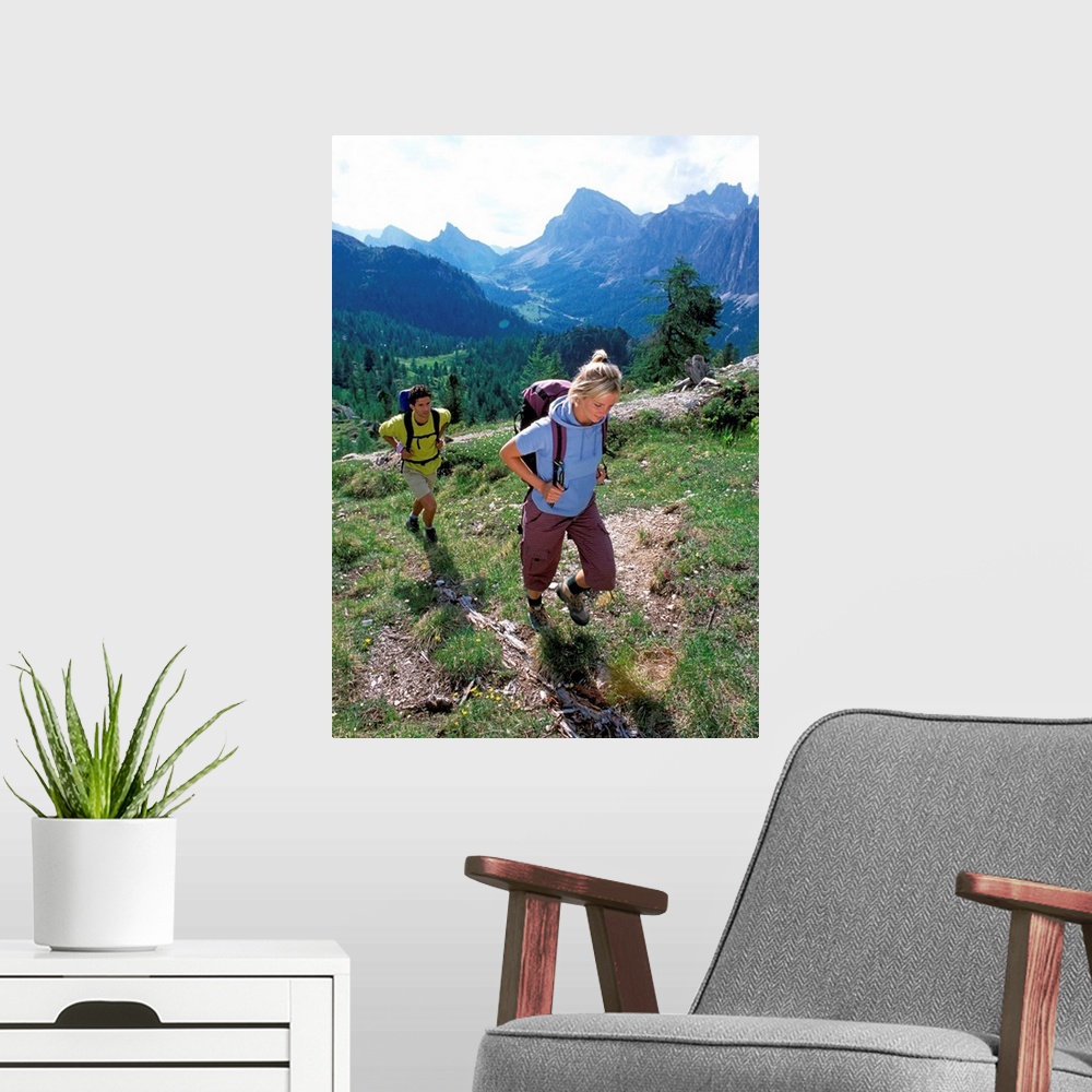A modern room featuring Italy, Dolomites, Cortina, view towards Mount Lagazuoi, trekking
