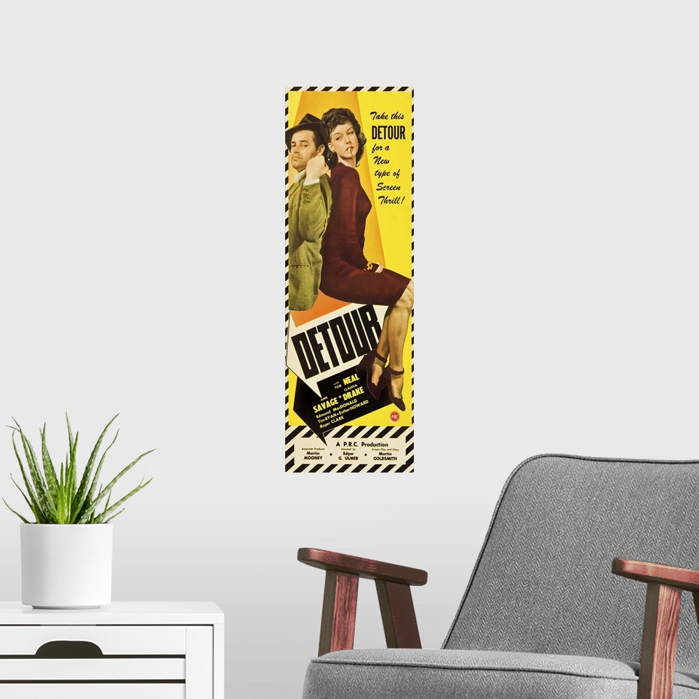 A modern room featuring Detour - Vintage Movie Poster