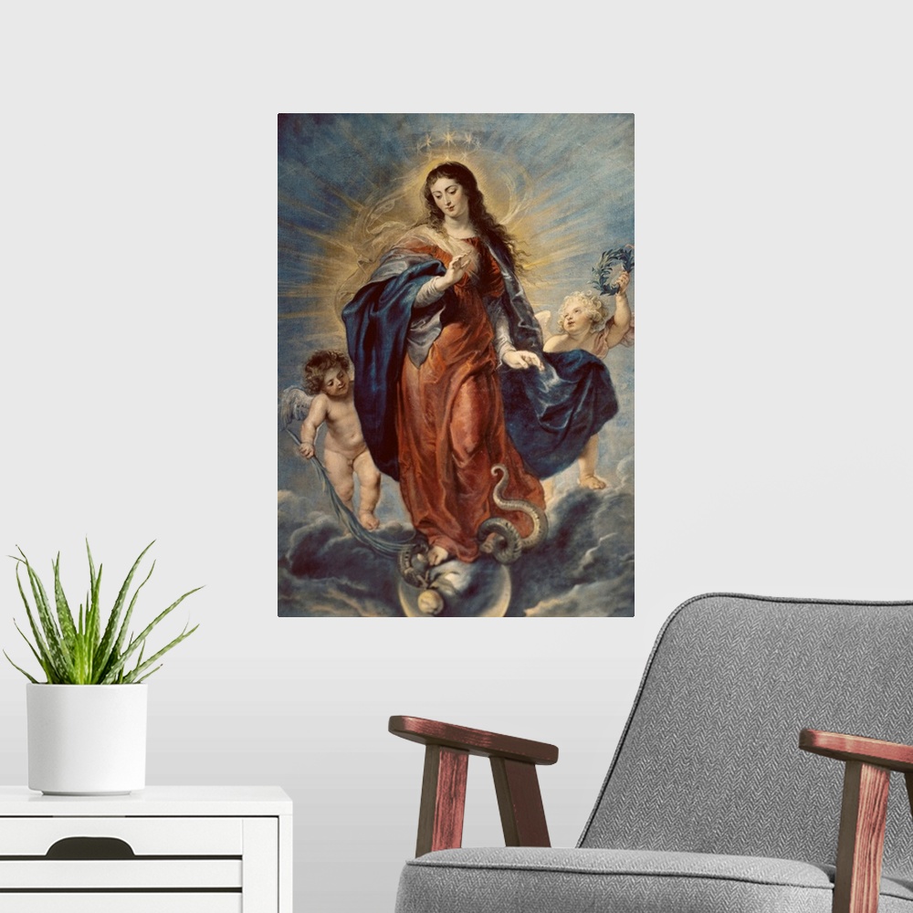 A modern room featuring RUBENS, Peter Paul (1577-1640). Immaculate Conception. 1628 - 1629. Flemish art. Oil on canvas. S...