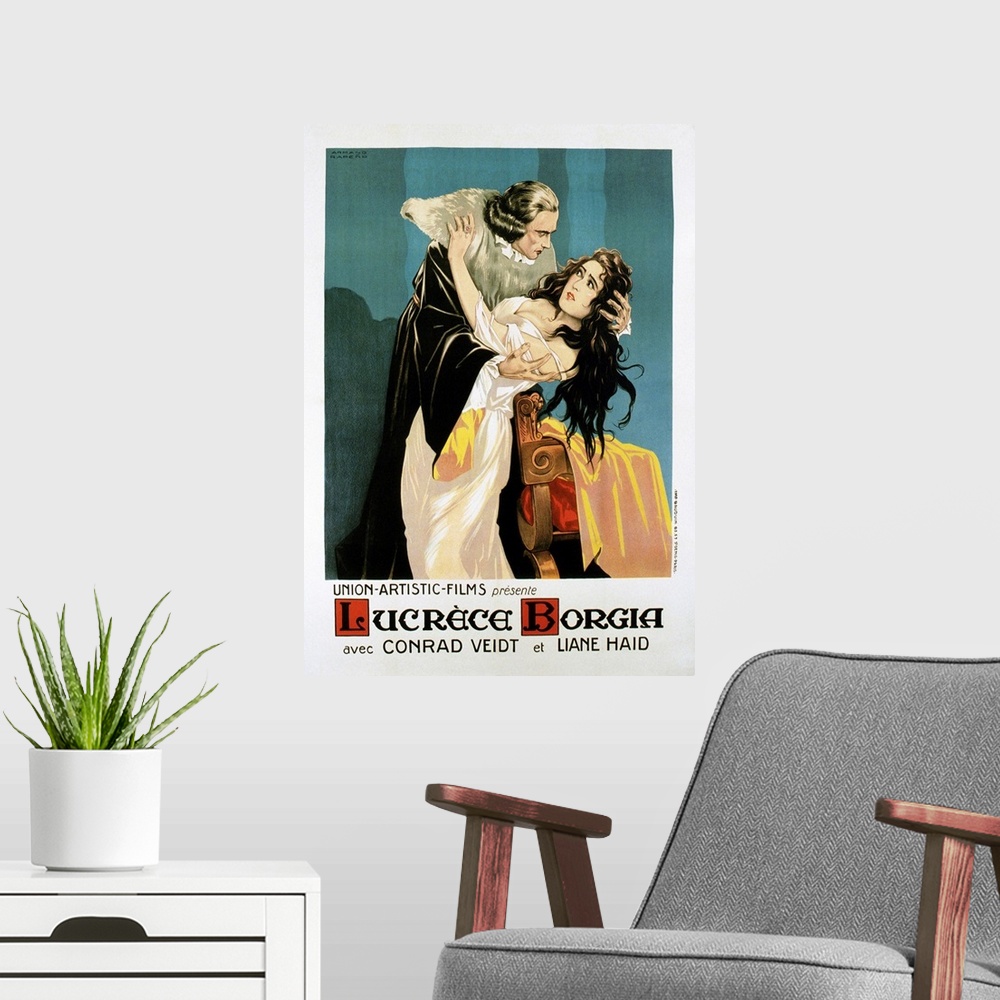 A modern room featuring Lucrezia Borgia, (aka Lucrece Borgia), French Poster, From Left: Conrad Veidt, Liane Haid, 1922.