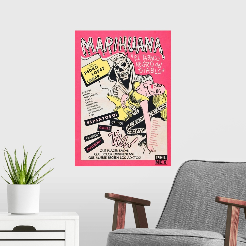 A modern room featuring Marihuana Story - Vintage Movie Poster (Mexican)