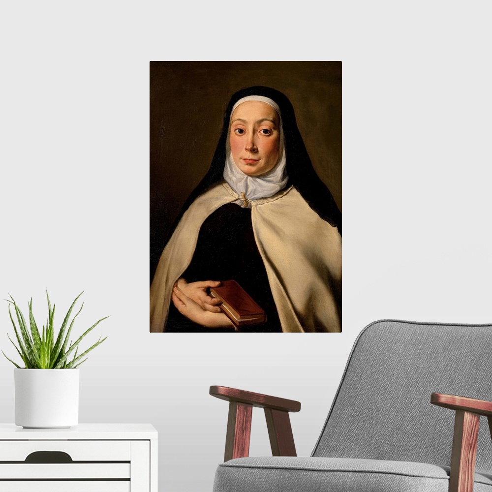 A modern room featuring Cignani Carlo, Portrait of a Nun, 17th Century, oil on canvas, Private collection (607176) Everet...