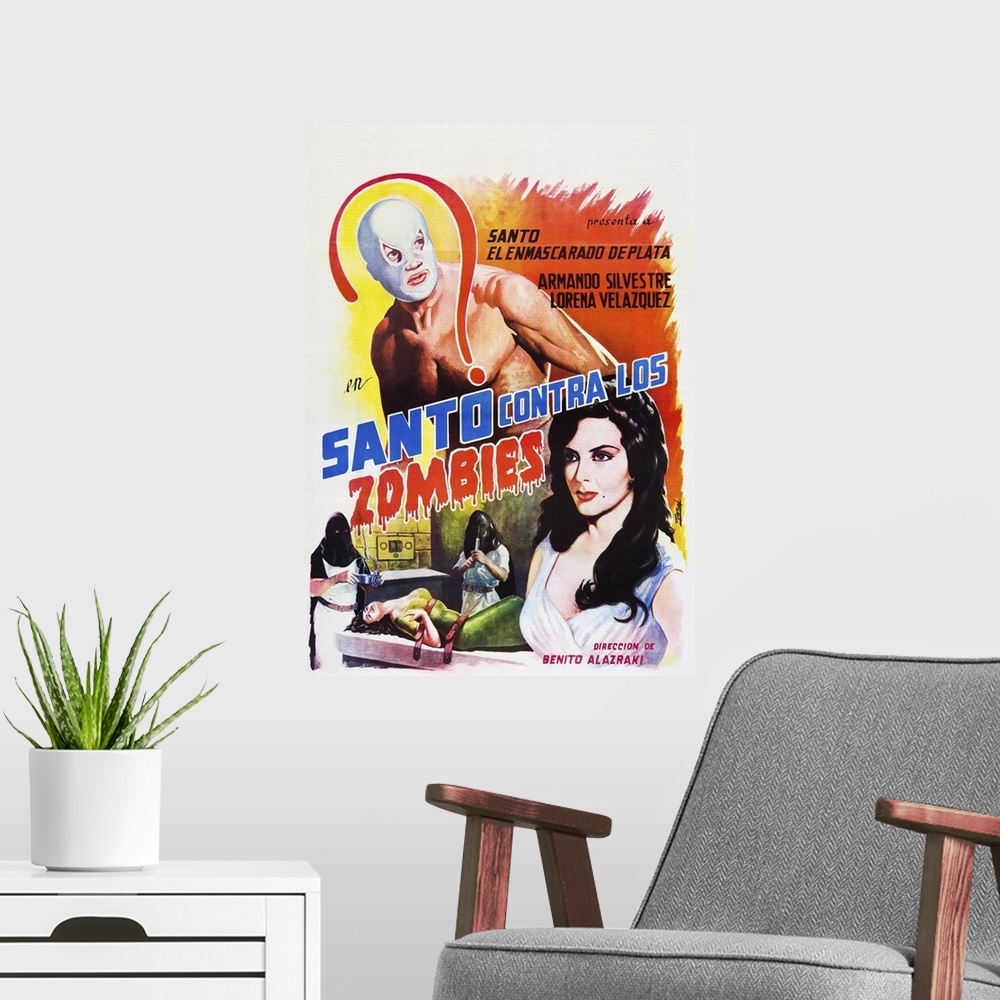 A modern room featuring Santo Versus The Zombies - Vintage Movie Poster (Mexican)
