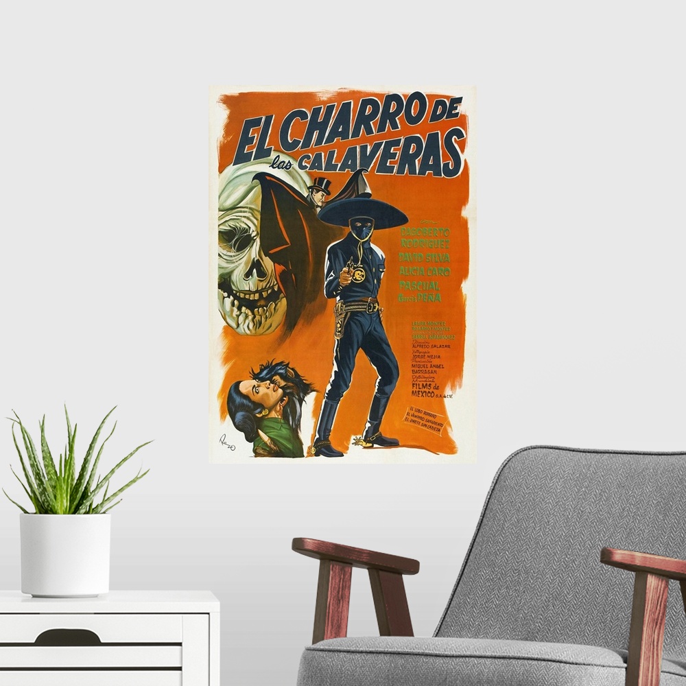 A modern room featuring The Rider Of Skulls - Vintage Movie Poster (Mexican)