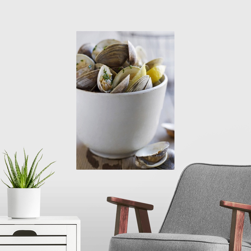A modern room featuring Bowl of Clams