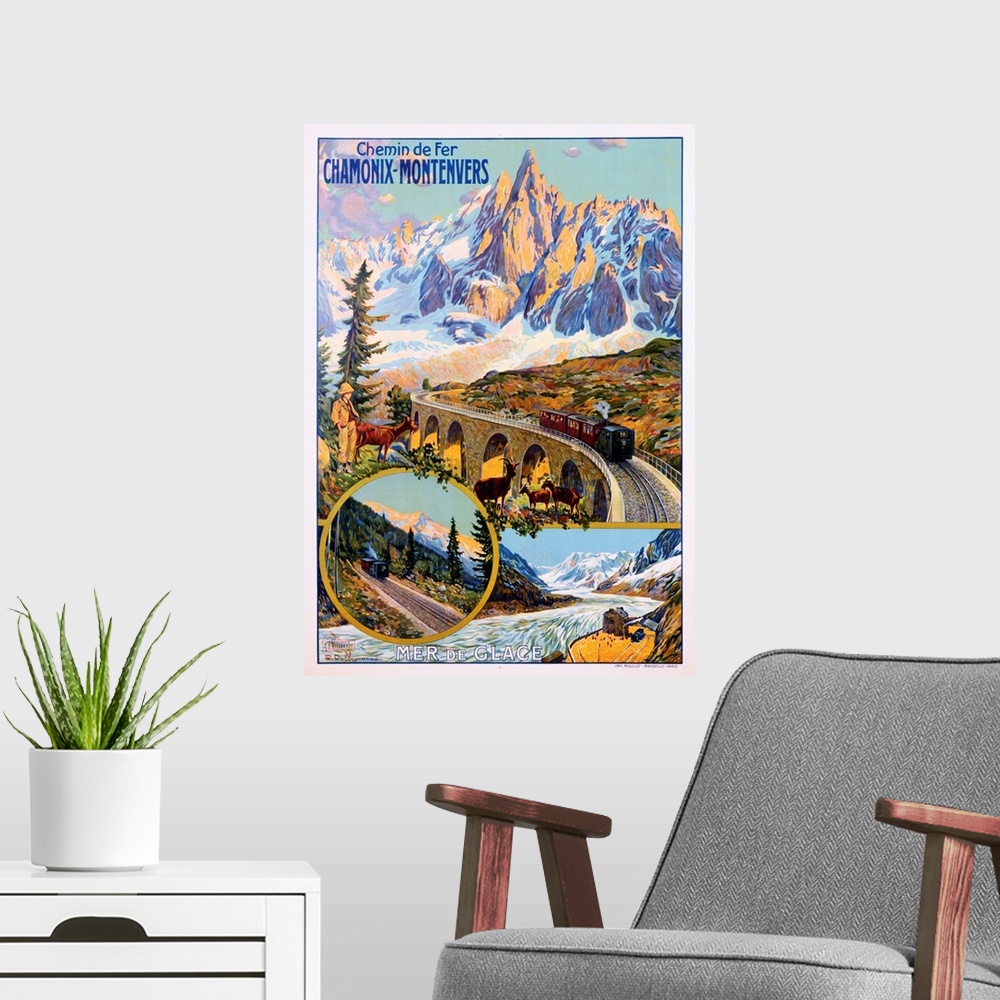 A modern room featuring Chamonix-Montenvers Poster By David Dellepiane