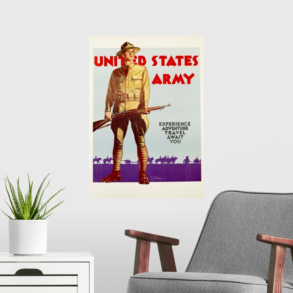 A modern room featuring United States Army Poster By Tom Woodburn