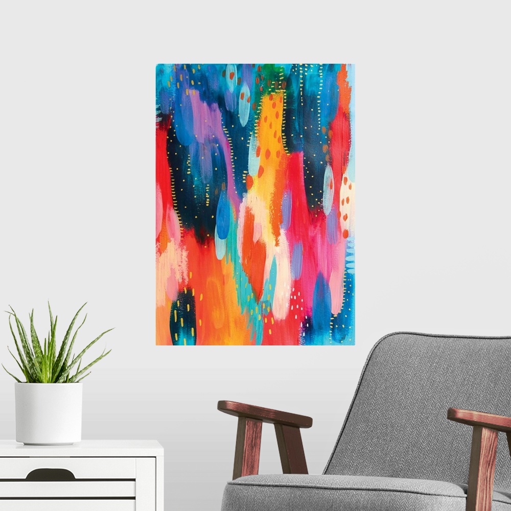 A modern room featuring Bright Brush Strokes Blue And Orange