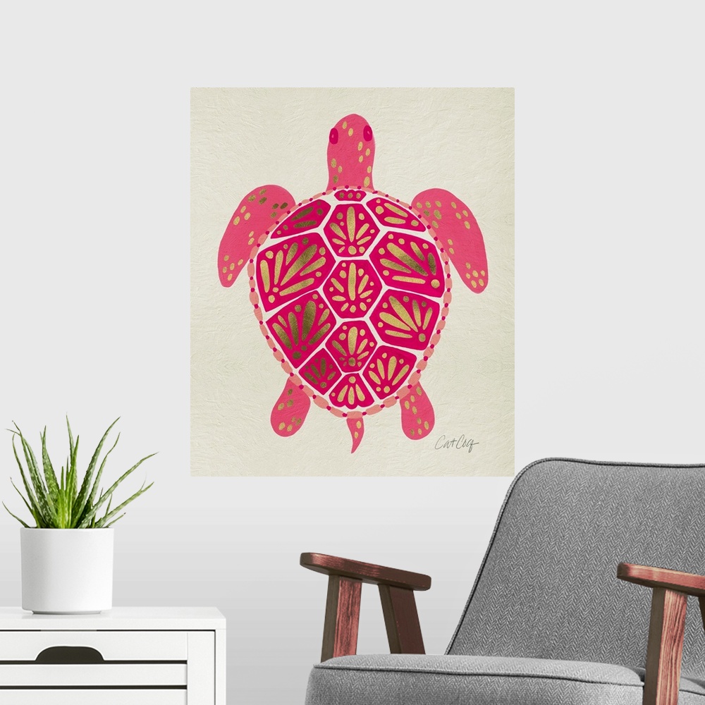 A modern room featuring Pink Cream Sea Turtle