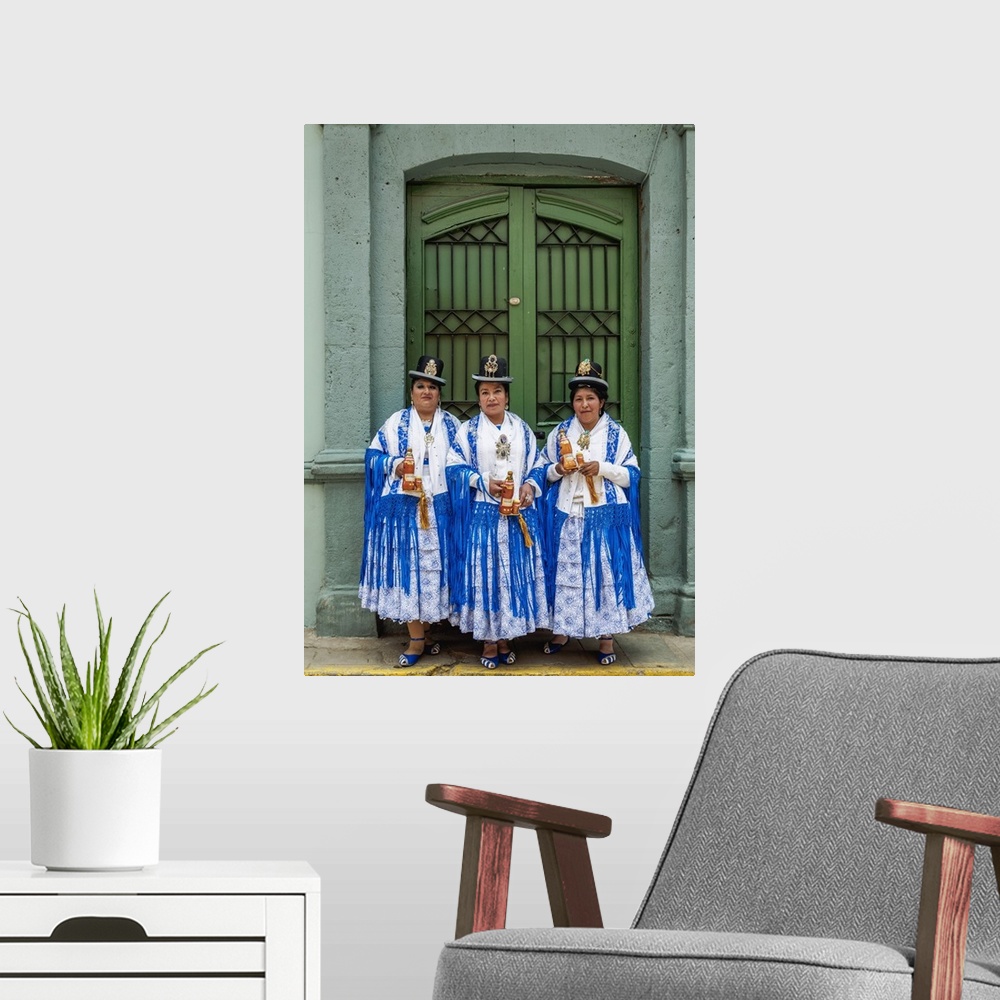 A modern room featuring Ladies in traditional clothing, Fiesta de la Virgen de la Candelaria, Puno, Peru