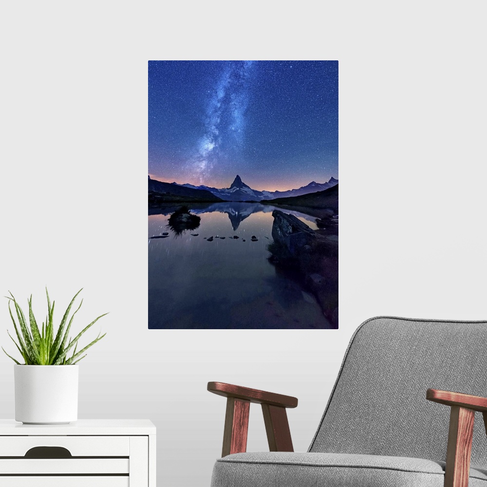 A modern room featuring Mount Matterhorn, Stellisee, Zermatt, Switzerland .