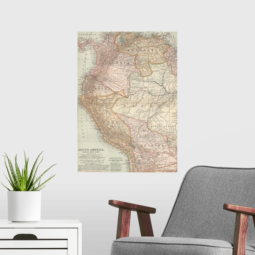 A modern room featuring South America, North-West Part - Vintage Map