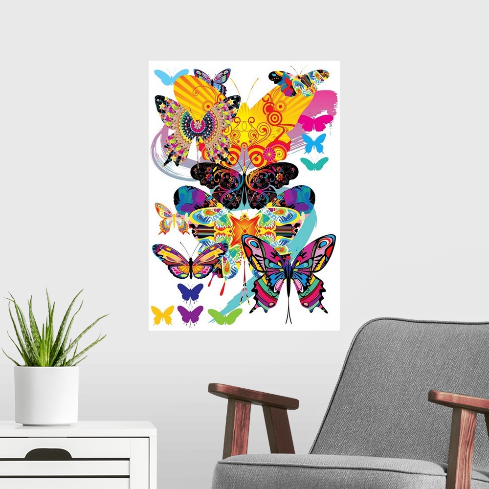 A modern room featuring Pop Art Butterfly IV