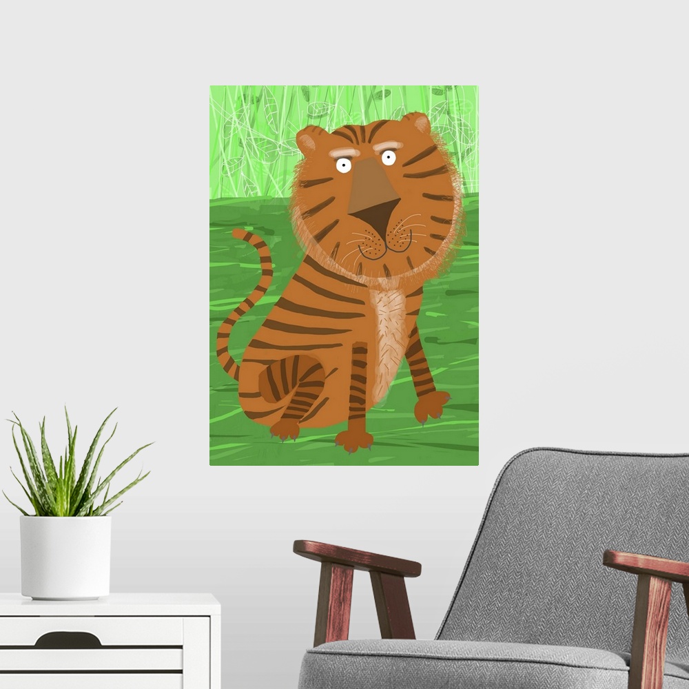 A modern room featuring Tiger Green