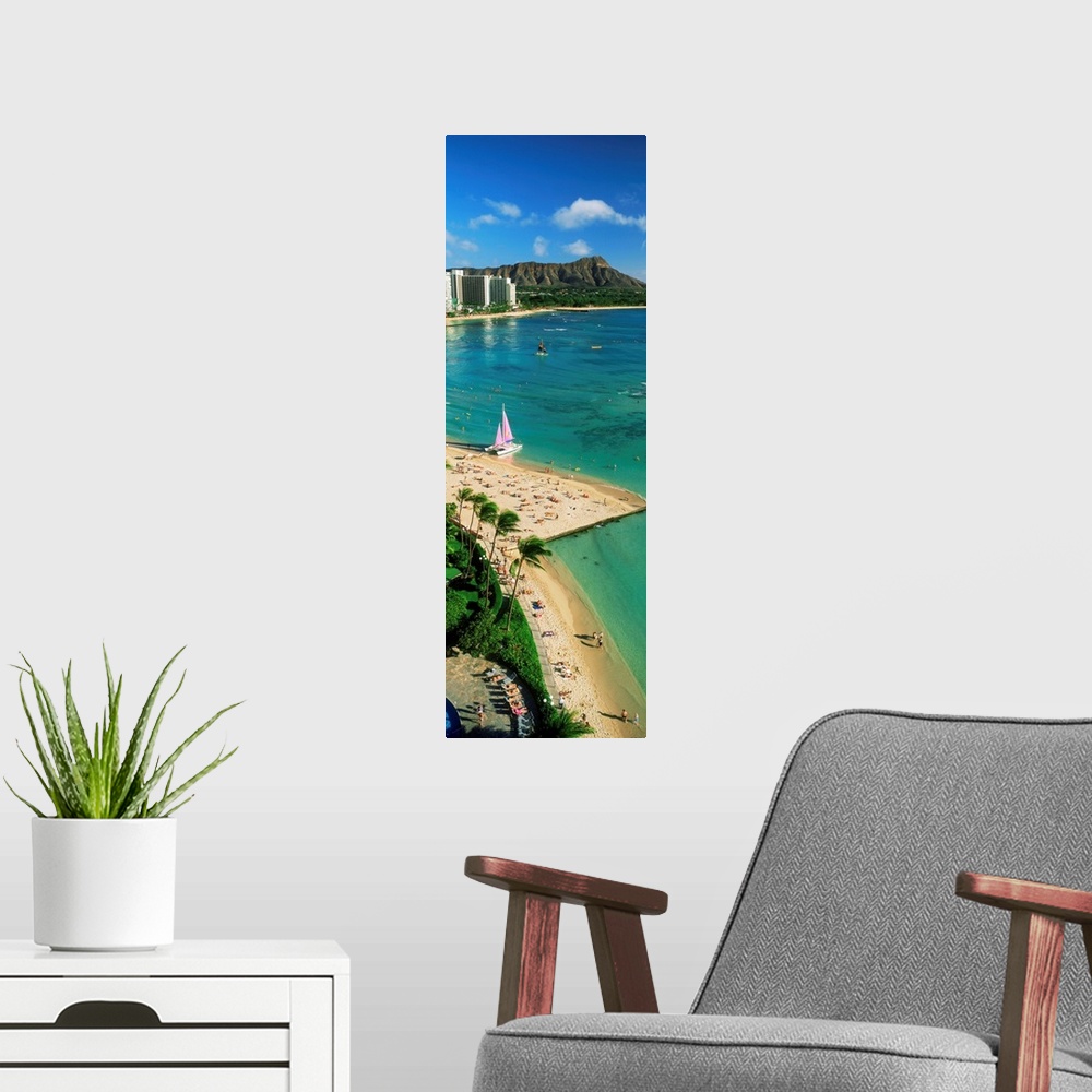 A modern room featuring Aerial view of a beach, Diamond Head, Waikiki Beach, Oahu, Honolulu, Hawaii