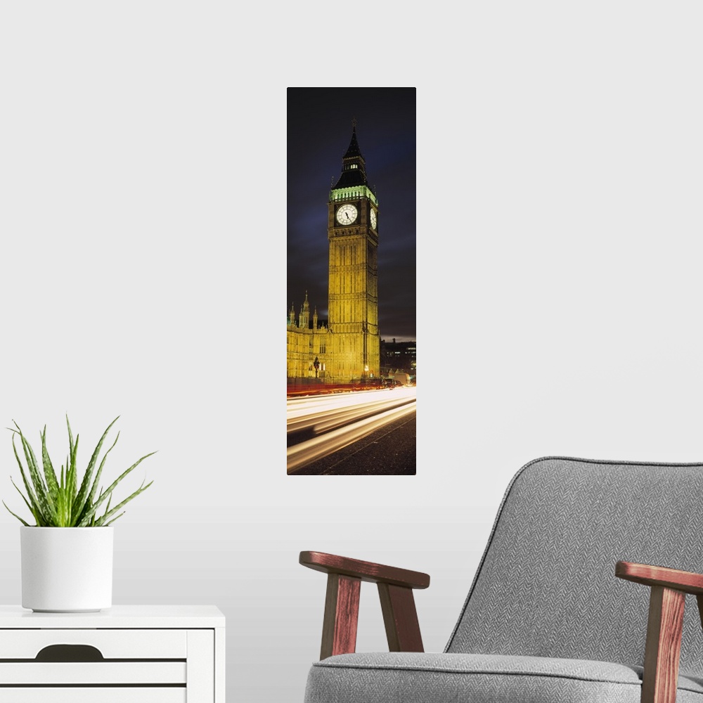 A modern room featuring Clock tower lit up at night, Big Ben, Houses of Parliament, Palace of Westminster, City Of Westmi...