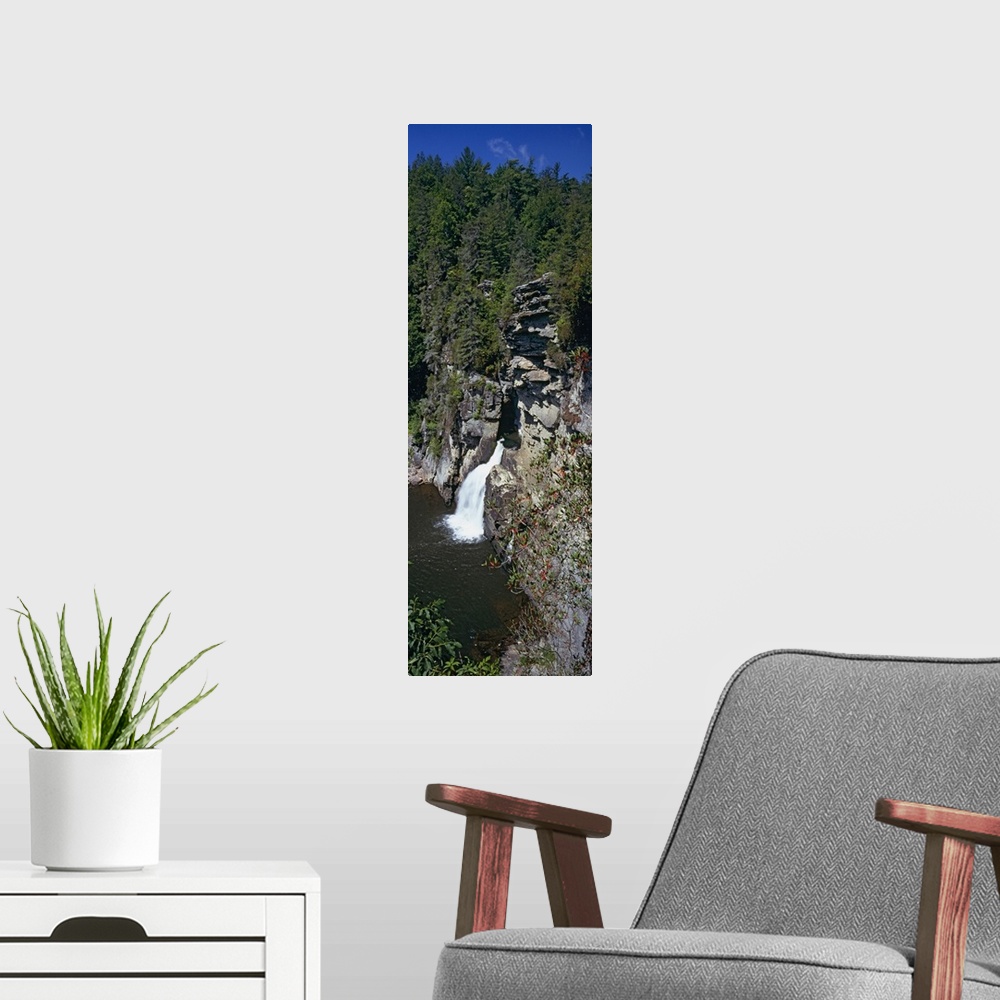 A modern room featuring High angle view of a waterfall, Linville Falls, Blue Ridge Mountains, Burke County, North Carolina,