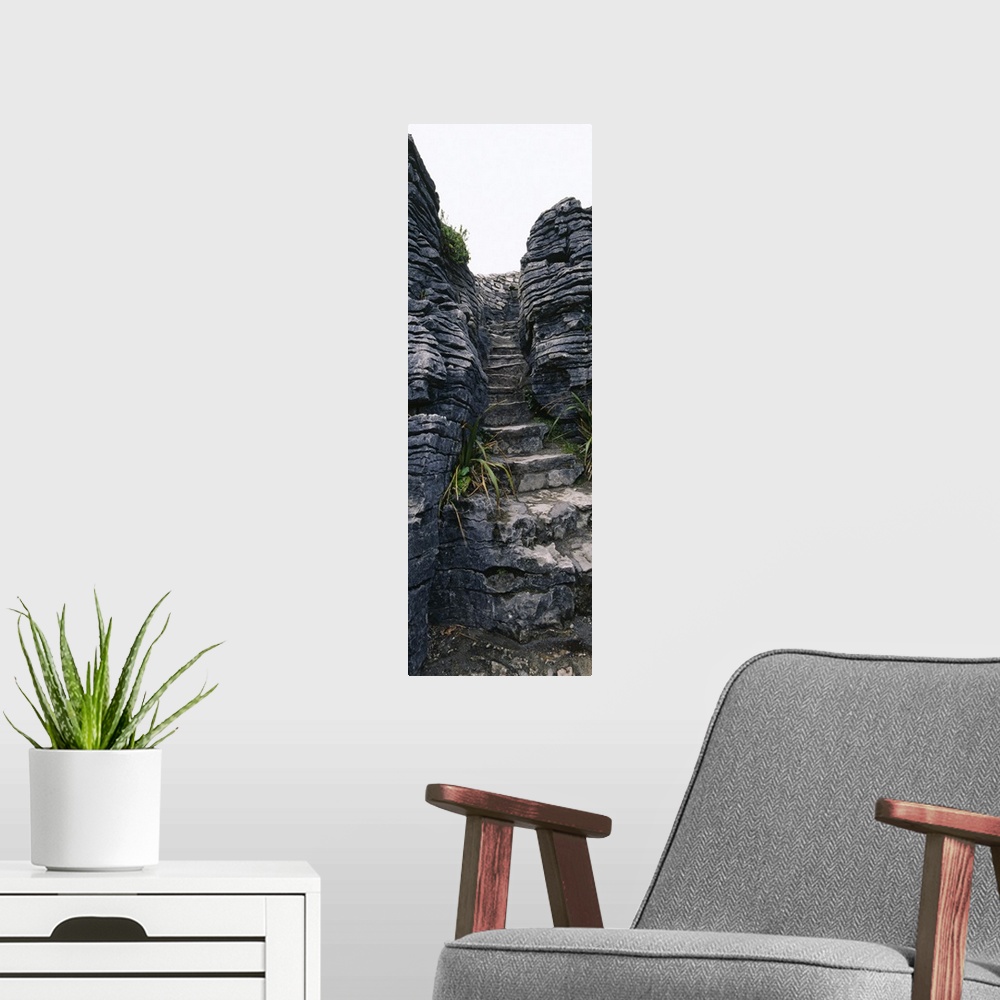 A modern room featuring Staircase between rocks, Punakaiki Pancake Rocks, Westland, South Island, New Zealand