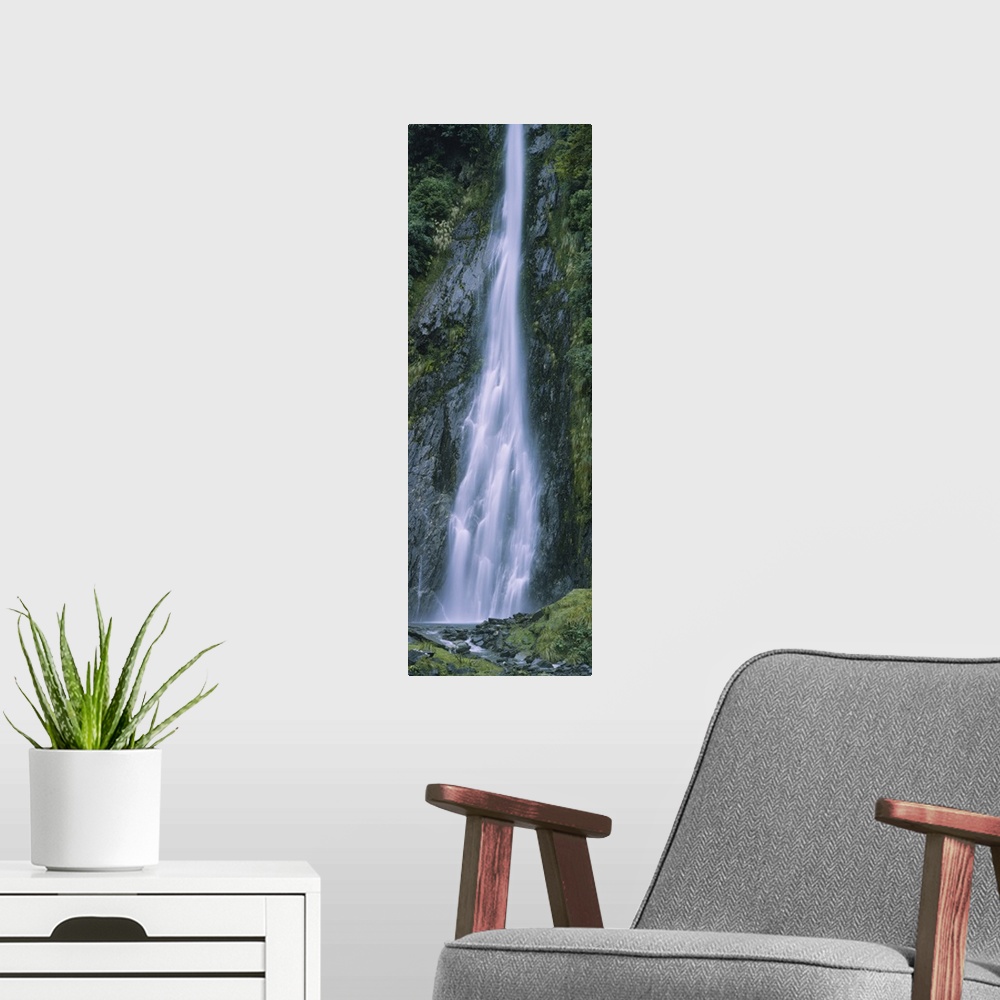A modern room featuring Waterfall in a forest, South Island, New Zealand