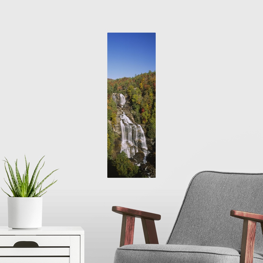 A modern room featuring Waterfall in the forest, Whitewater Falls, Nantahala National Forest, North Carolina