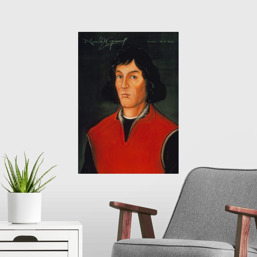 A modern room featuring Nicolaus Copernicus. Portrait of Nicolaus Coperni- cus (1473-1543), the Polish astronomer who fir...