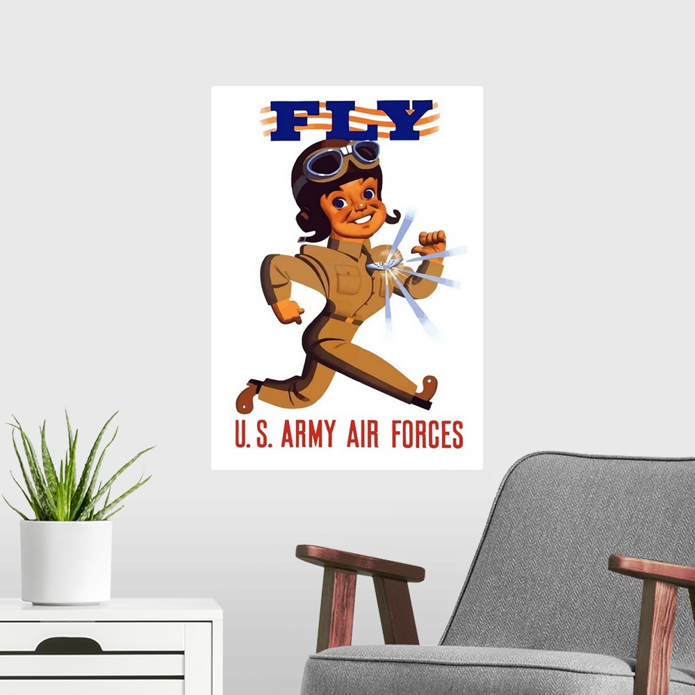 A modern room featuring Digitally restored vector war propaganda poster. This vintage World War Two poster features a car...