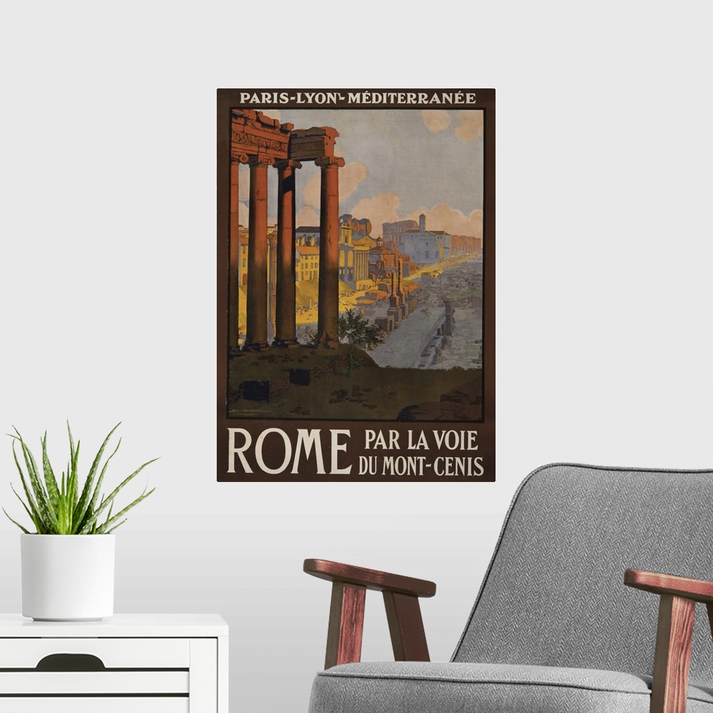 A modern room featuring Vintage Travel Poster Of The Roman Forum At Dawn