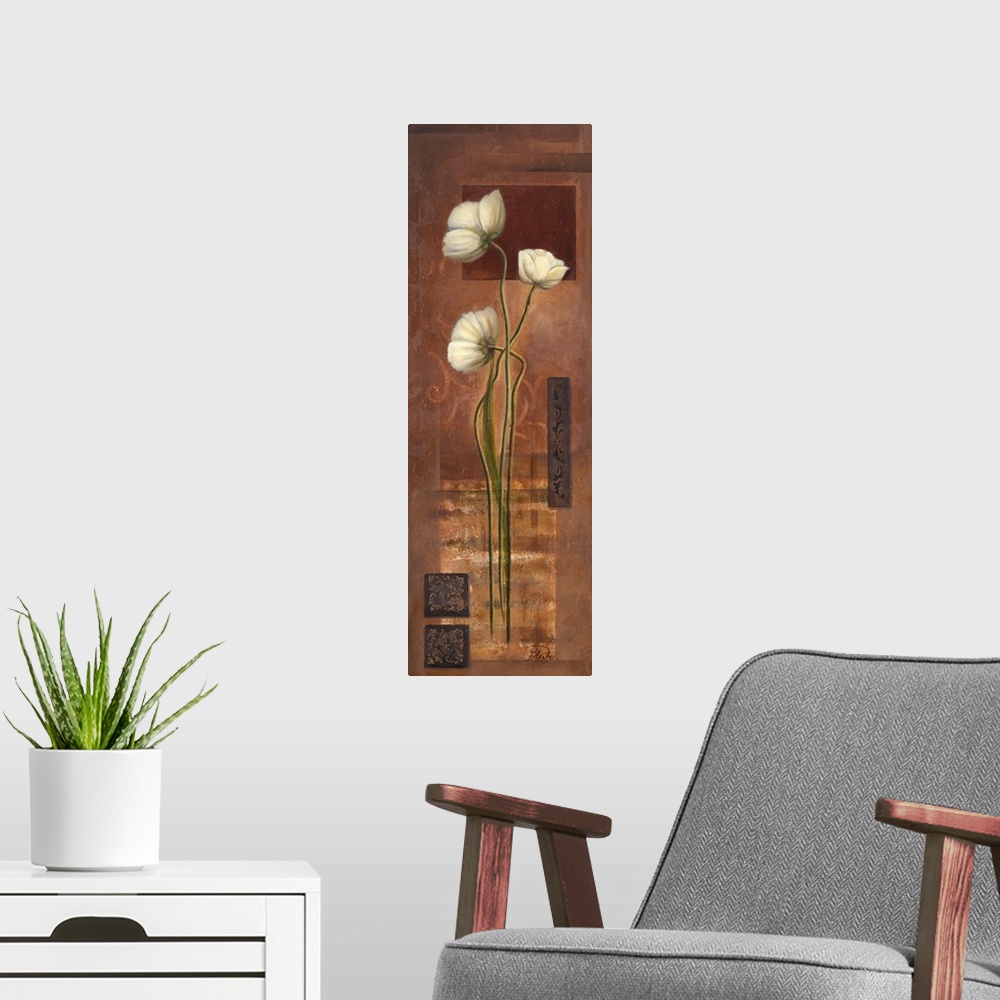 A modern room featuring Original Size: 12x37"; mixed media on canvas
