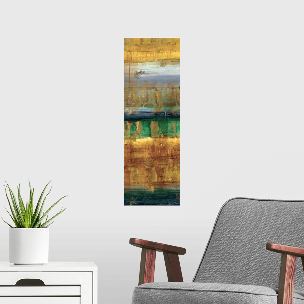 A modern room featuring Original Size: 12x36"; acrylic/mixed media