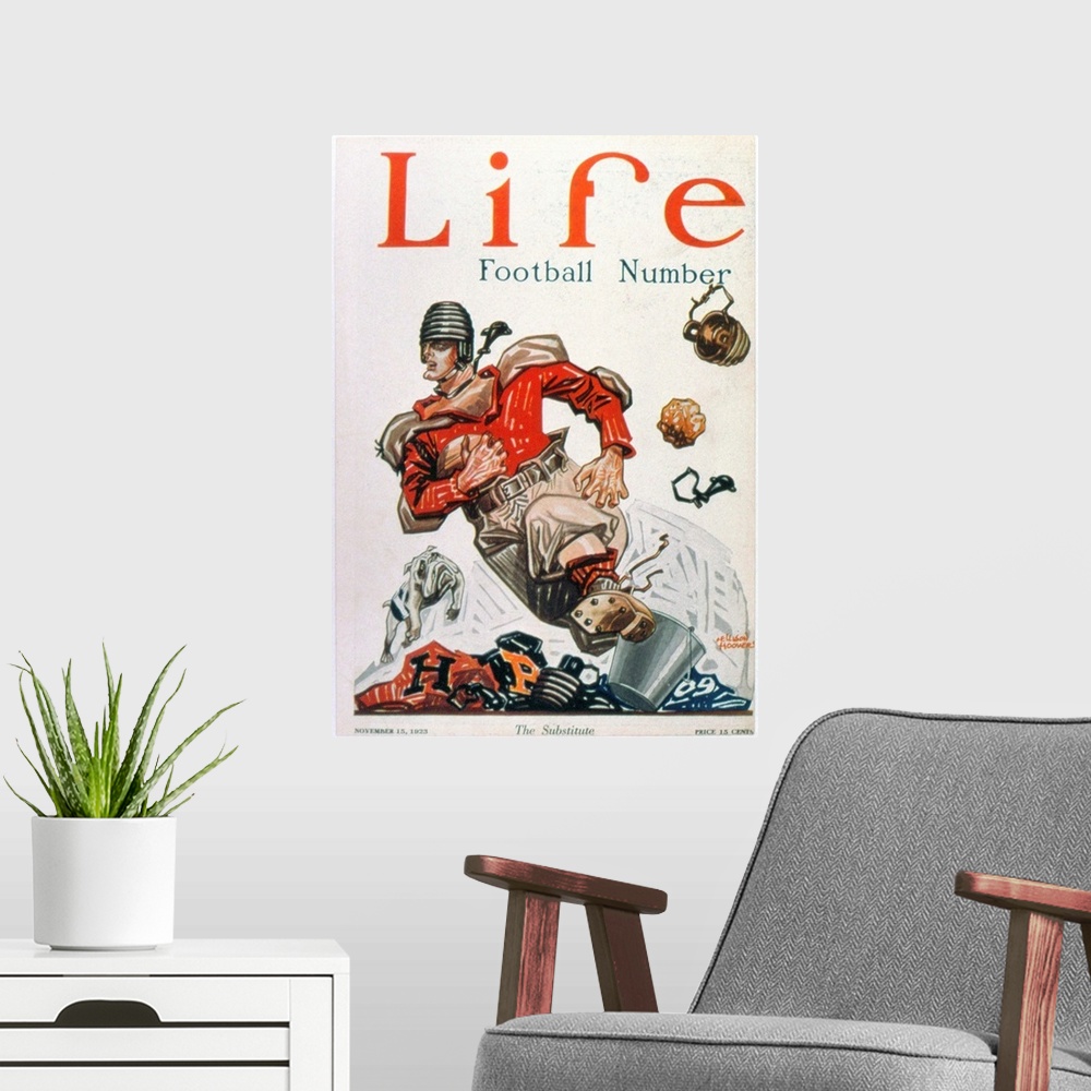 A modern room featuring 'Life' magazine cover, 14 November 1923.
